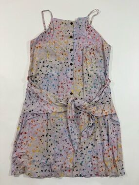 Go Fish Button Front Mini Dress Tie Waist Watercolor Polka Dots